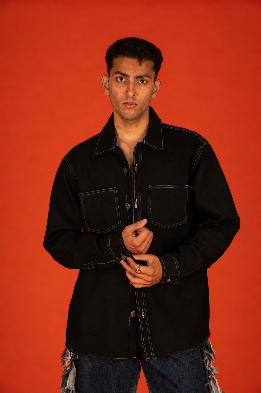 BASIC DENIM SHACKET IN BLACK