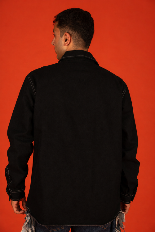 BASIC DENIM SHACKET IN BLACK