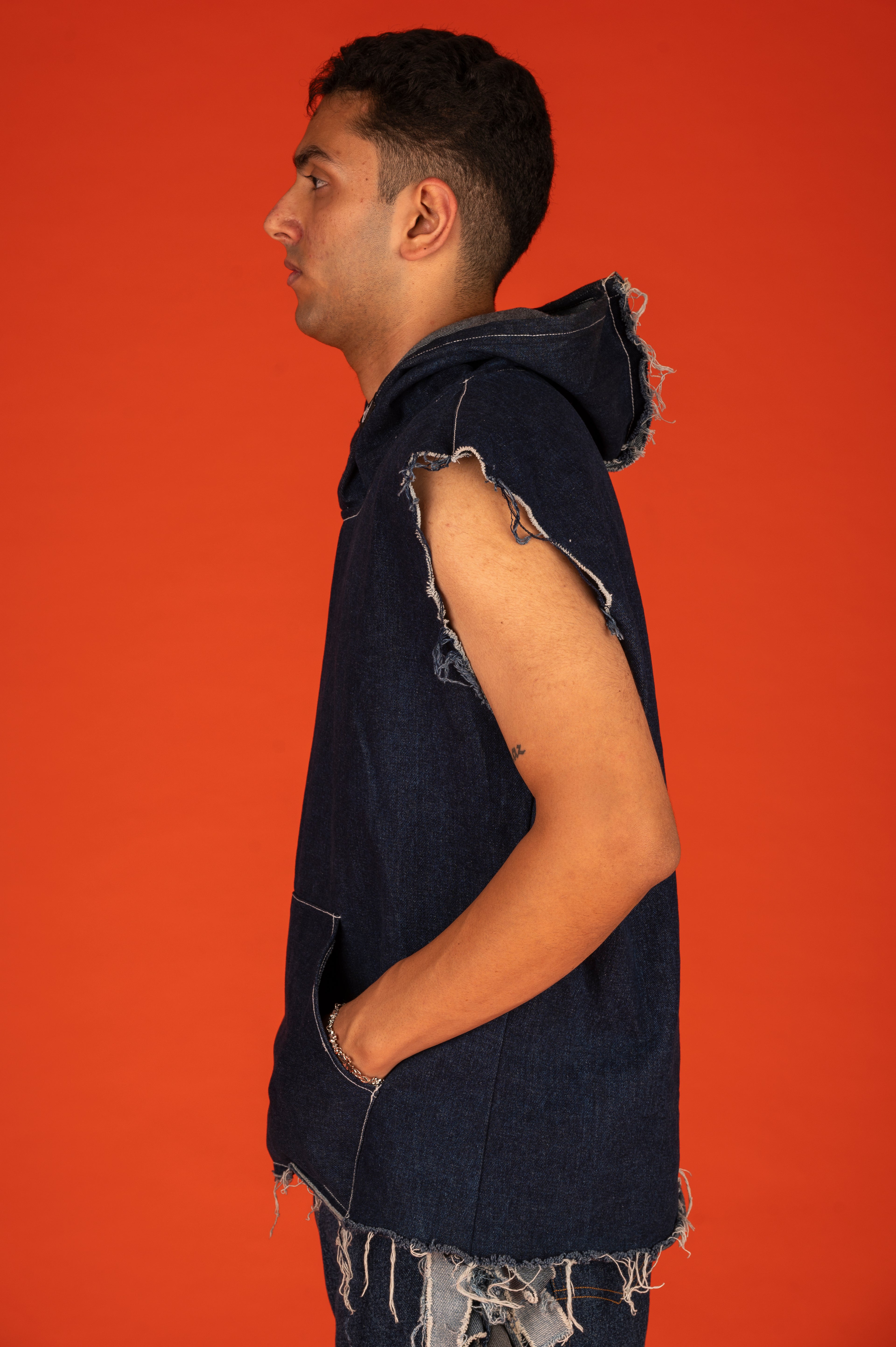 SHREDDED HOOD IN BLUE